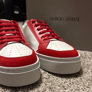 Giorgio Armani Men's Red, White, and Black Sneakers made in Italy 🇮🇹